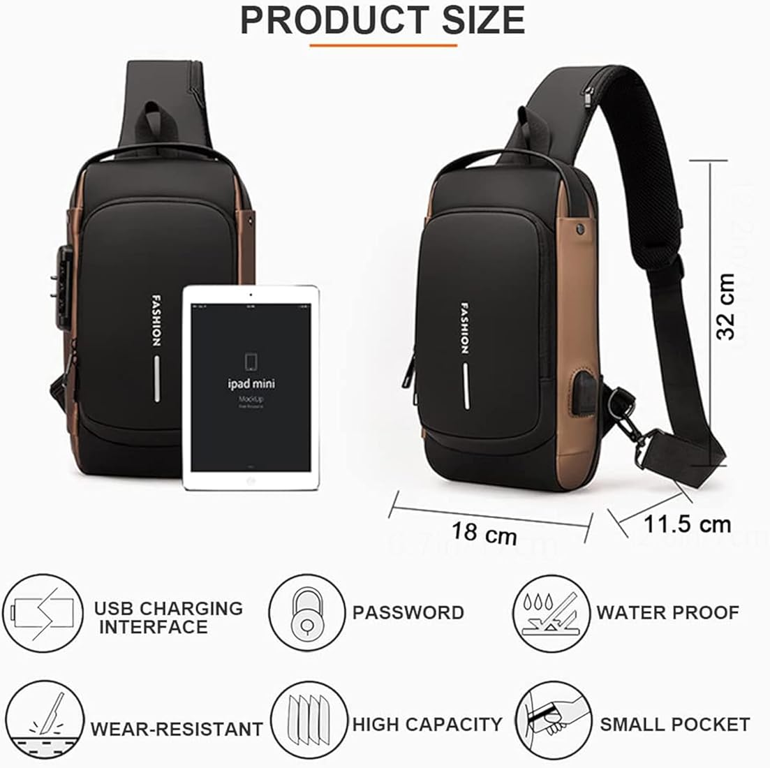 Password Lock Anti-Theft Shoulder Cross Body Bag