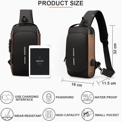 Password Lock Anti-Theft Shoulder Cross Body Bag